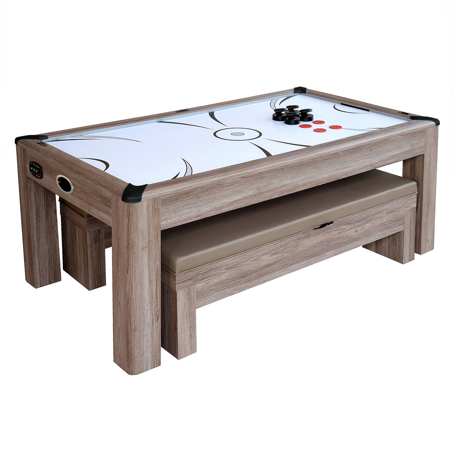 Driftwood 7 Ft Air Hockey Table Combo Set With Benches Pool