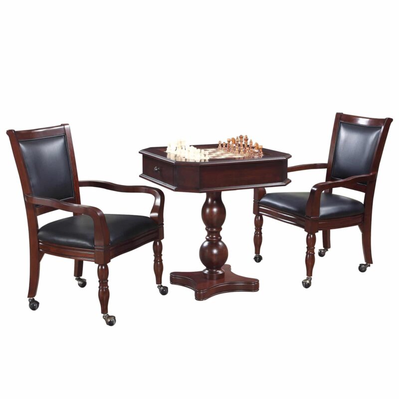 Fortress Chess, Checkers & Backgammon Pedestal Game Table & Chairs Set in Mahogany