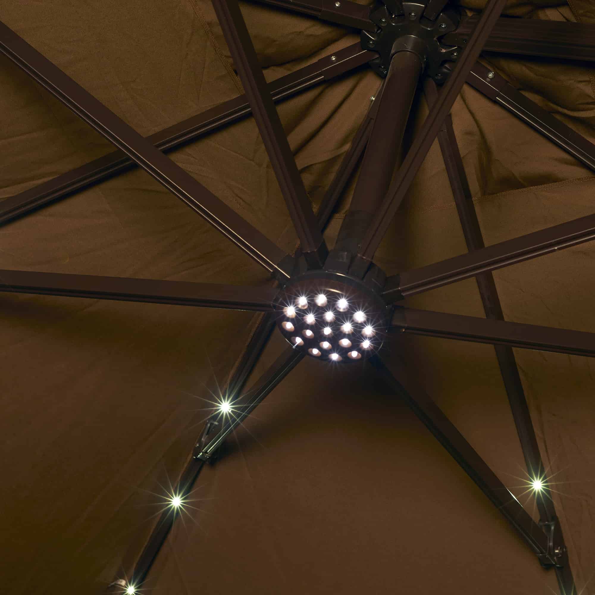 Santorini II Fiesta 10-ft Square Cantilever Solar LED Umbrella in Sunbrella Acrylic