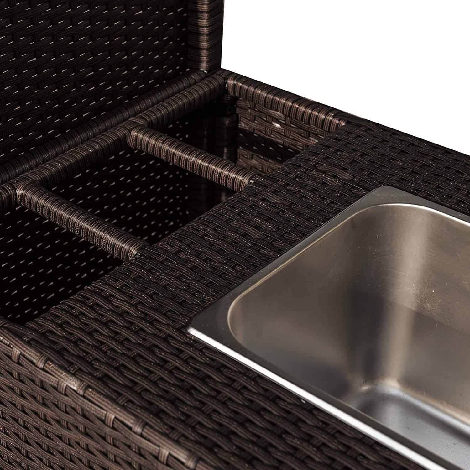 Island Retreat Outdoor Wicker Bar Cart with Drink Wells and Ice Tray