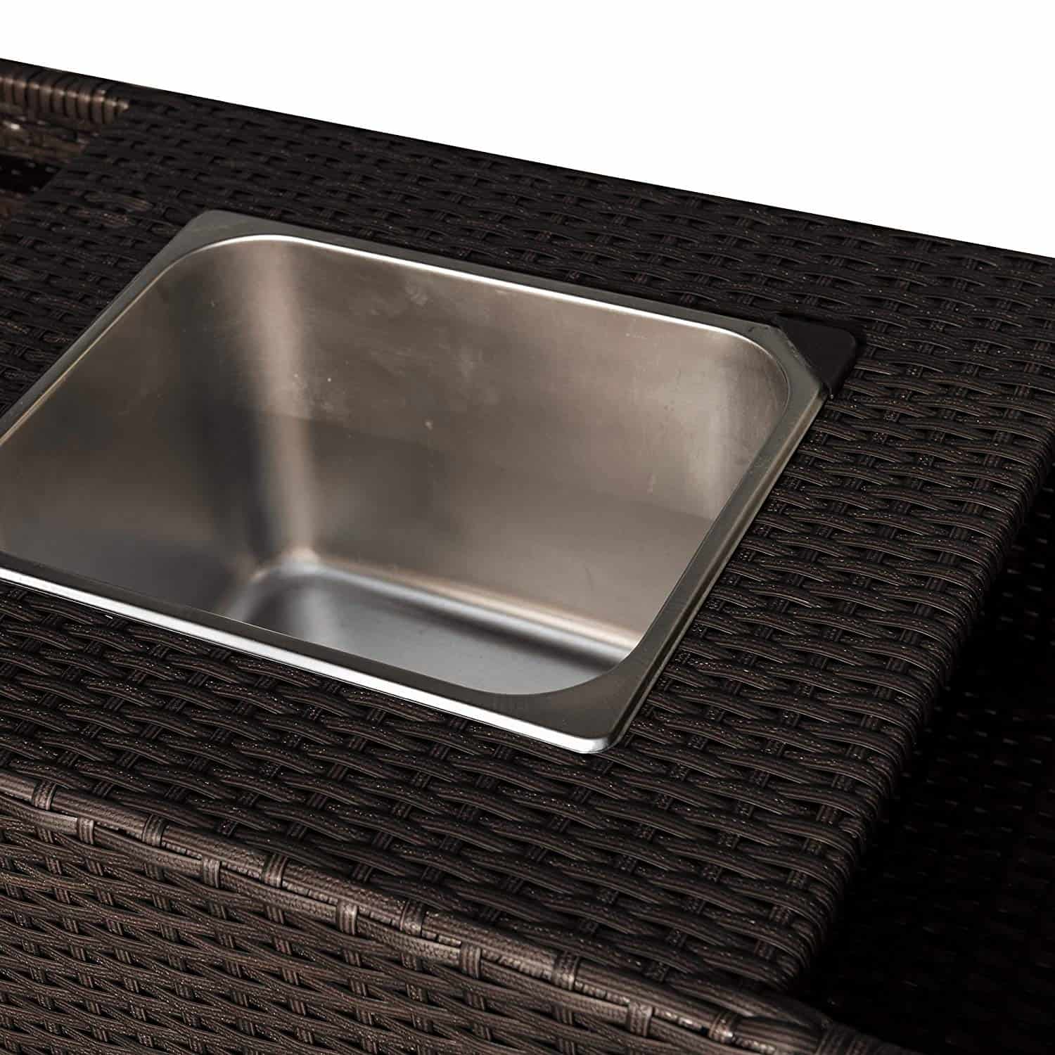 Island Retreat Outdoor Wicker Bar Cart with Drink Wells and Ice Tray