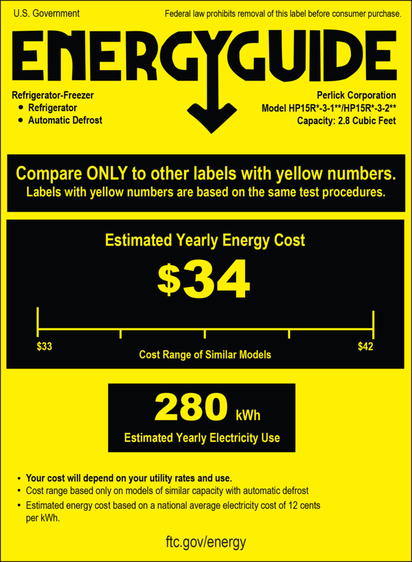 Perlick 15-In Signature Series Outdoor Refrigerator Energy Guide