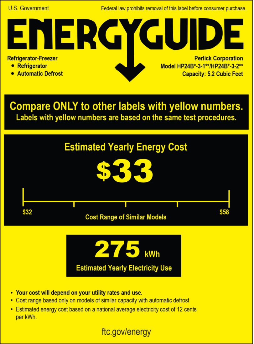 Perlick 24-In Signature Series Beverage Center Energy Guide