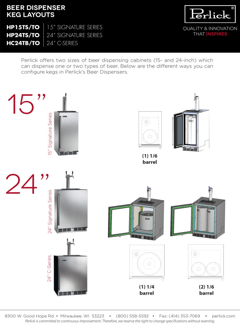 Perlick 24-In Signature Series Indoor Kegerator Keg Layout