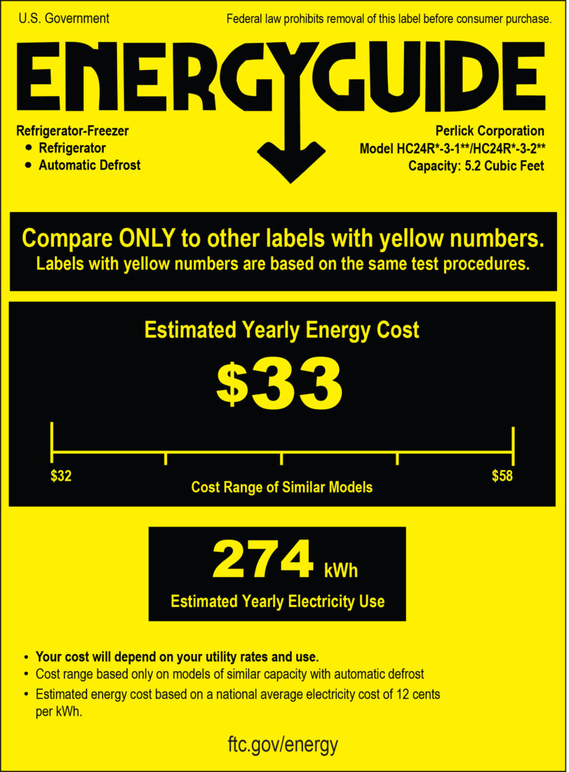 Perlick Solid Door Refrigeration Energy Guide