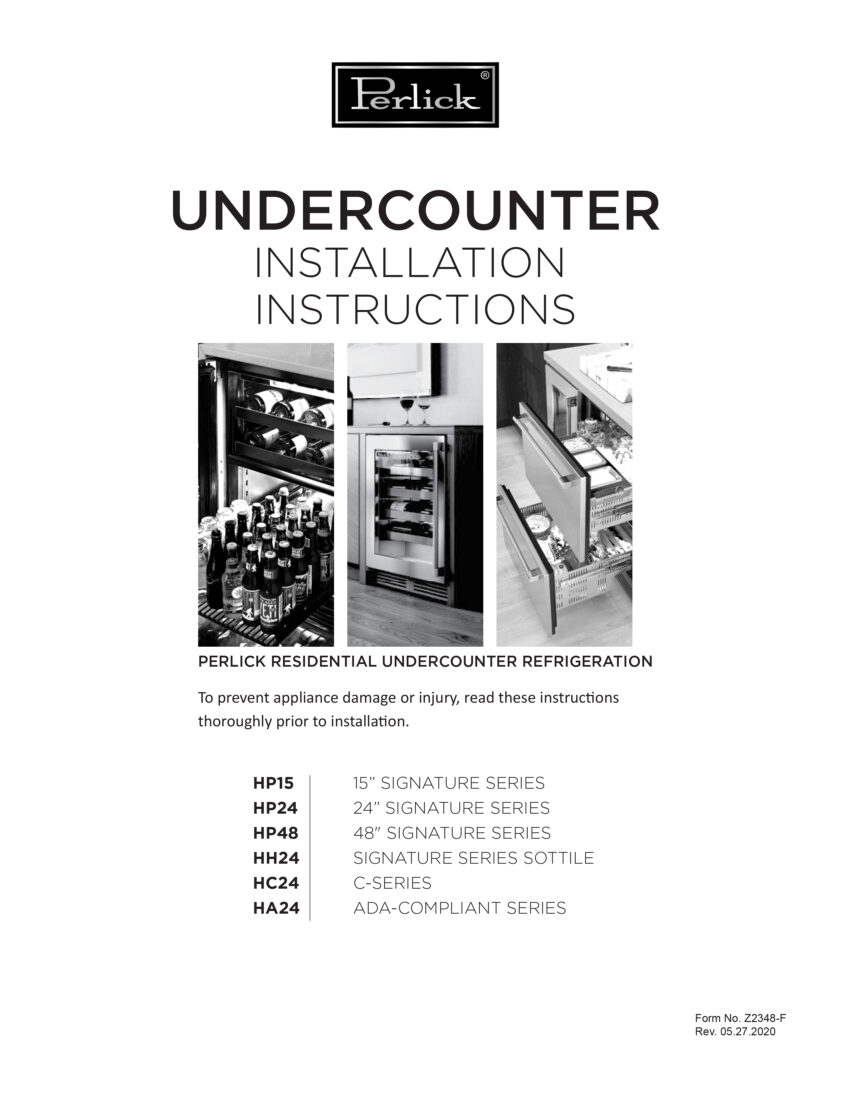 Perlick Undercounter Refrigeration Installation Guide