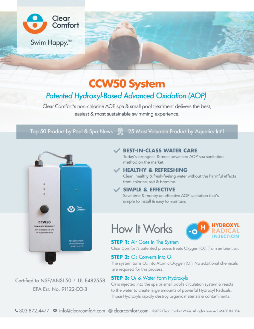 Clear Comfort Advanced Oxidation System for Spas Spec Sheet