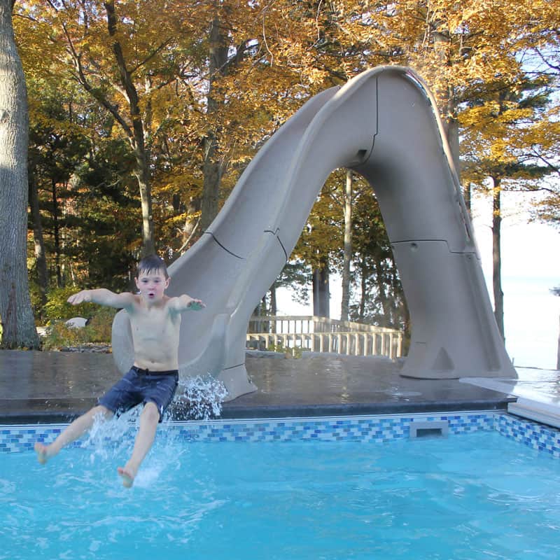 Global Pool Products Tidal Wave Pool Slide, Grey with Light Package, Right Turn GPPSTW-GREY-R-LED