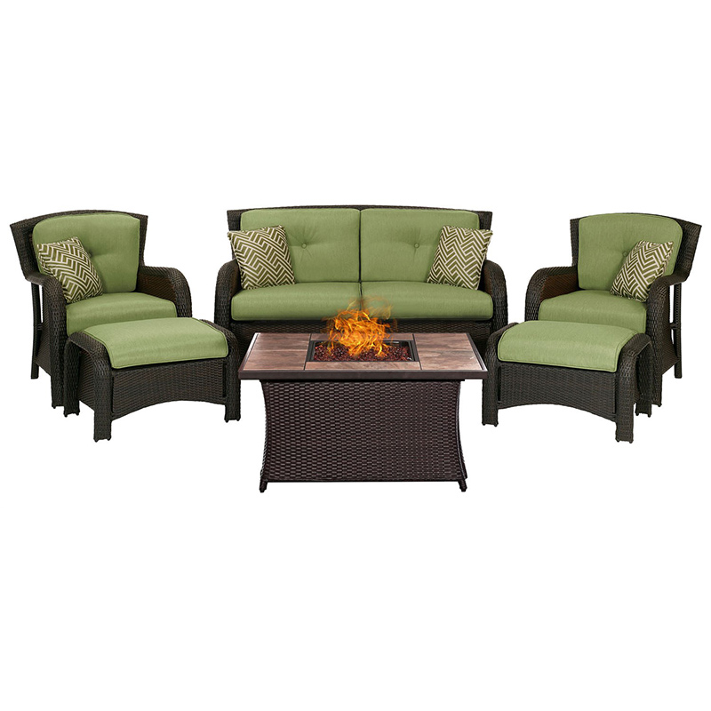 Strathmere 6 piece Fire Pit Set with Tan Tile Top Green/Brown