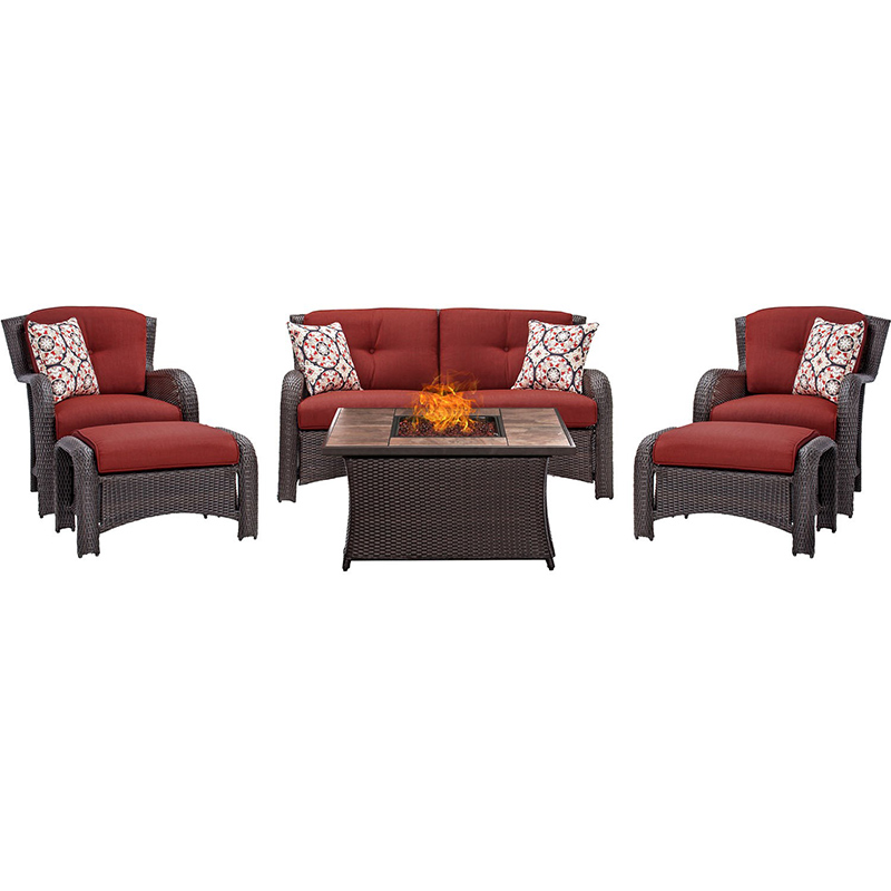 Strathmere 6 piece Fire Pit Set with Tan Tile Top Red/Brown