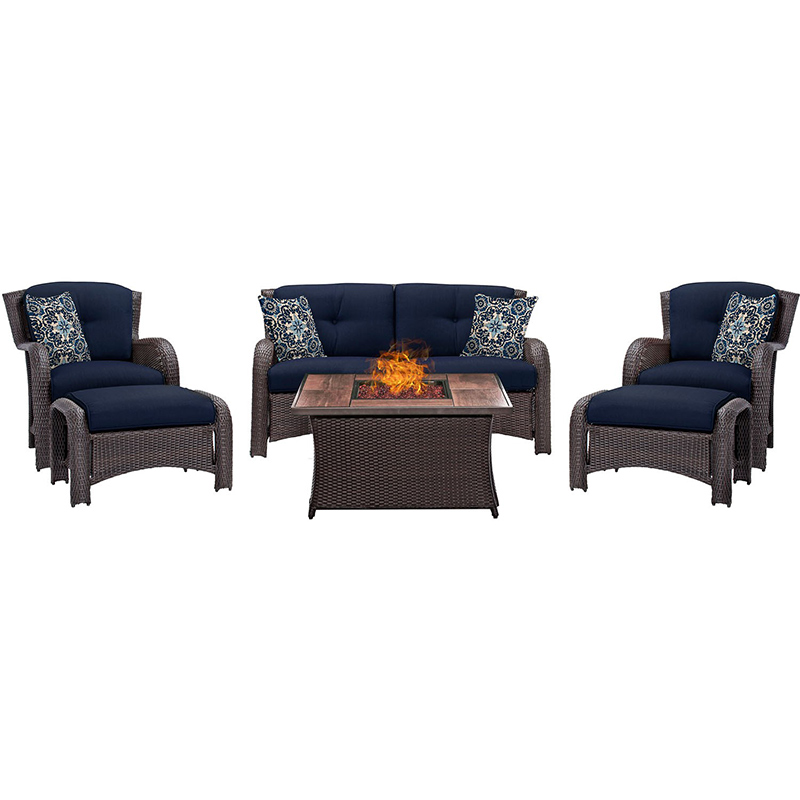 Strathmere 6 piece Fire Pit Set with Wood Grain Tile Top Navy/Brown