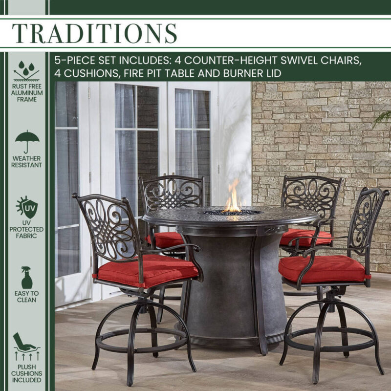 Traditions 5 Piece High Dining Fire Pit Set - Autumn Berry 2
