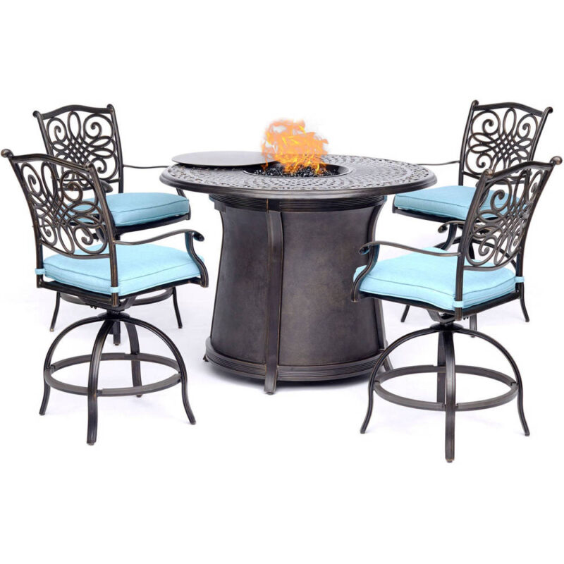 Traditions 5 Piece High Dining Fire Pit Set - Blue 1