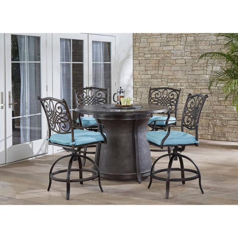 Traditions 5 Piece High Dining Fire Pit Set - Blue 10