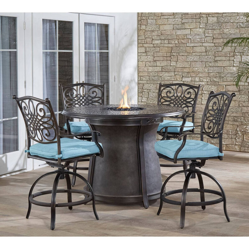 Traditions 5 Piece High Dining Fire Pit Set - Blue 9