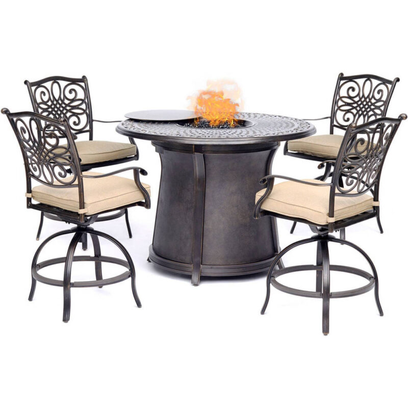 Traditions 5 Piece High Dining Fire Pit Set - Natural Oat 1