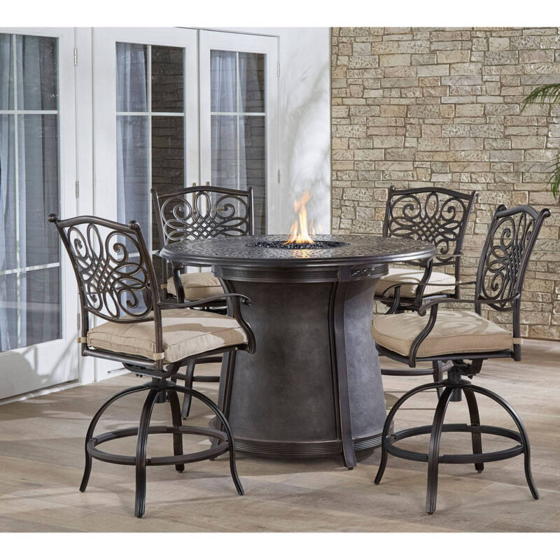 Traditions 5 Piece High Dining Fire Pit Set - Natural Oat 8