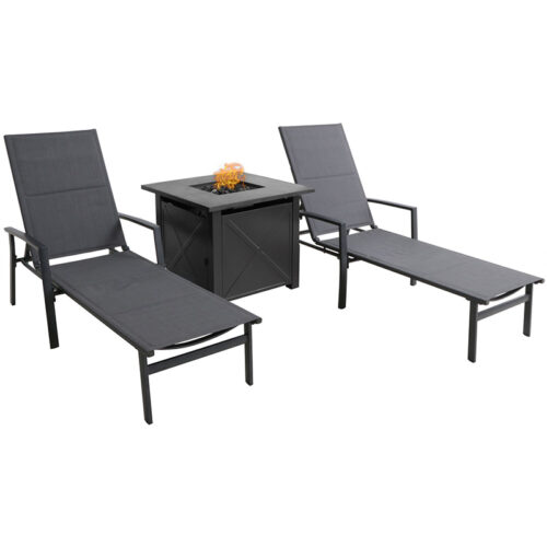 Halsted 3 Piece Fire Pit Set Tile Gray