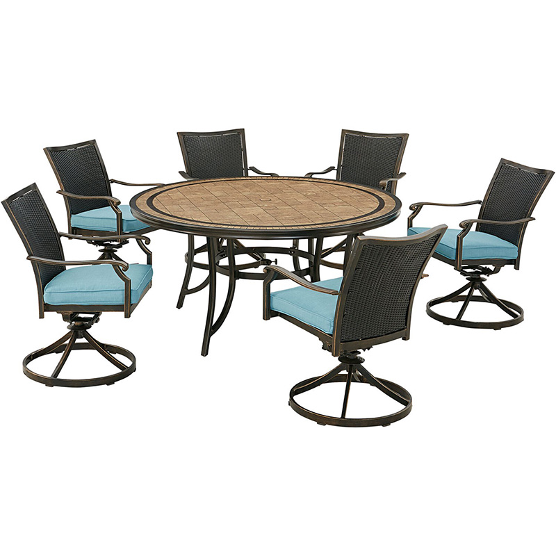 Monaco 7 Piece Wicker Dining Set, Outdoor Wicker Dining Sets With Swivel Chairs