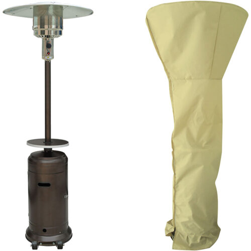 Hanover 7ft Tall 48,000 BTU Hammered Bronze Steel Umbrella Propane Patio Heater with Cov