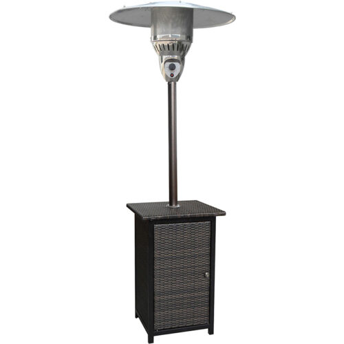 Hanover 7ft Tall 48,000 BTU Stainless Steel Square Wicker Propane Patio Heater with Cover Combo