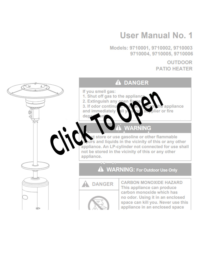 Hammered Bronze Steel Umbrella Propane Patio Heater with Cover Combo Manual