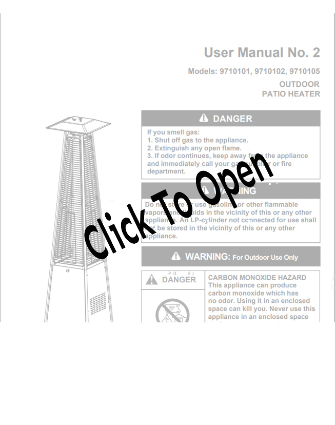 Black Pyramid Flame Glass Propane Patio Heater with Cover Combo Manual