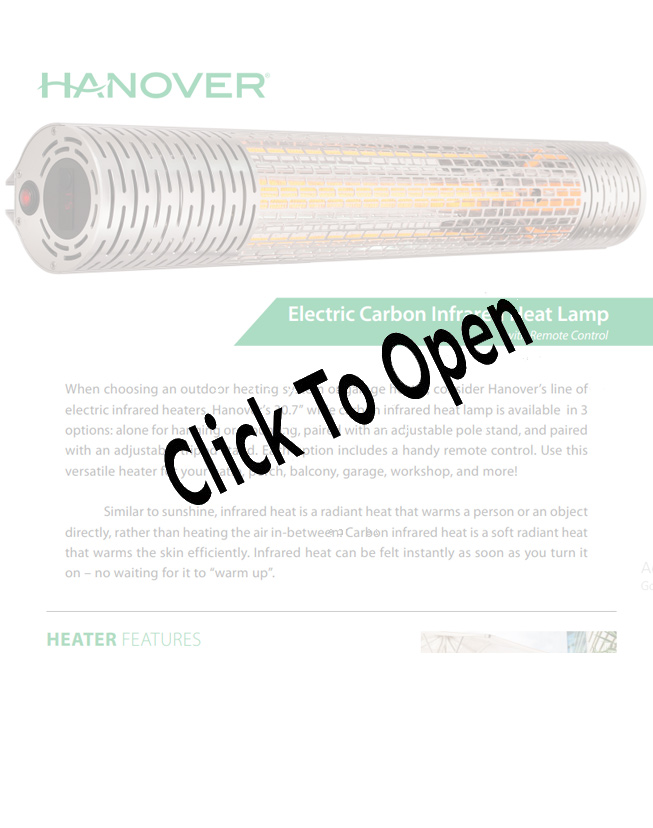 Electric Infrared Carbon Lamp with Remote Control and Pole Stand Spec Sheet