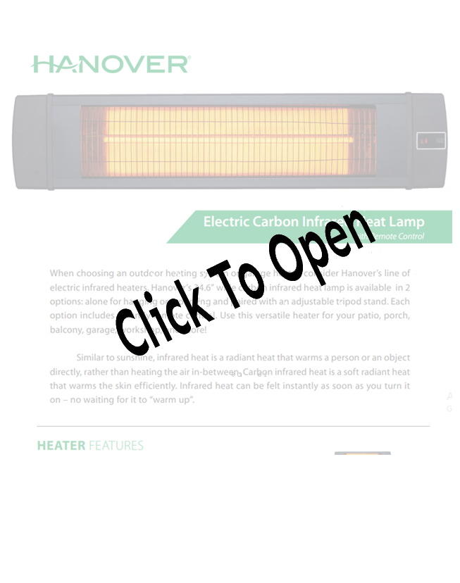 Black Electric Carbon Lamp with Remote Control and Ceiling/Wall Mount Spec Sheet