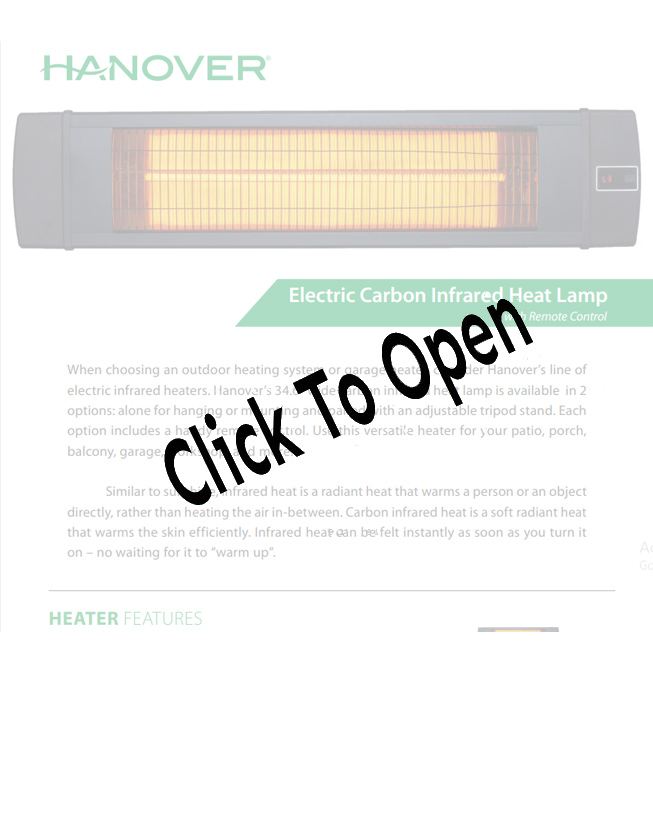 Black Electric Carbon Lamp with Remote Control and Pole Stand Spec Sheet