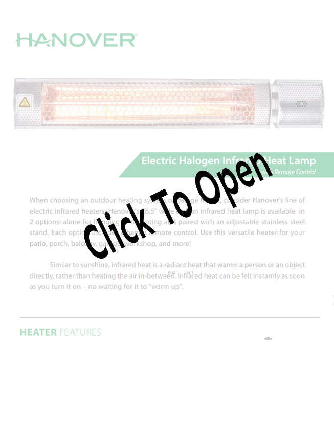 Electric Infrared Heater with Remote Control and Pole Stand Spec Sheet