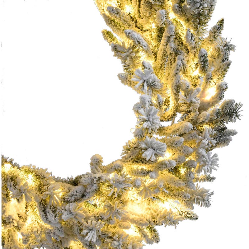 Christmas Time 36 Silverado Pine Flocked Christmas Décor Wreath with Attached Pinecones and Battery Operated Warm White LED Lights Snow