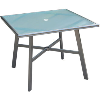 Hanover Cortino Commercial Aluminum 38" Square Glass Top Table