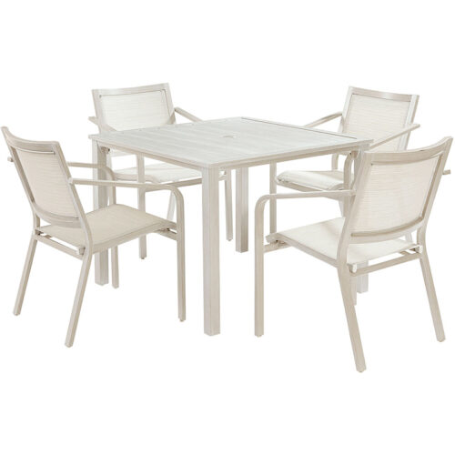 Hanover Morrison 5 Piece Dining Set with 4 Sling Chairs and Square Slat Table