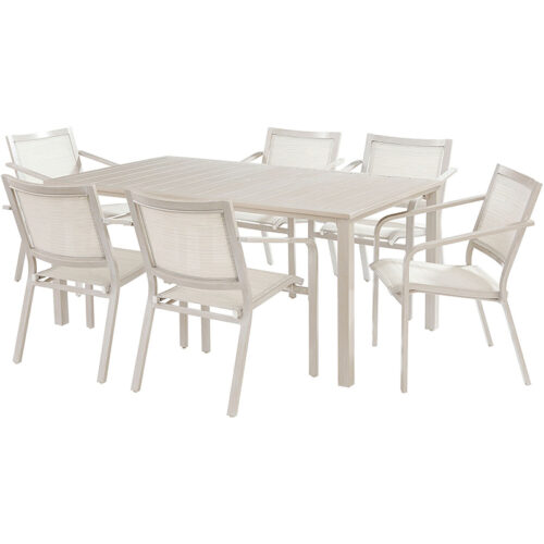 Hanover Morrison 7 Piece Dining Set with 6 Sling Chairs and Slat Table