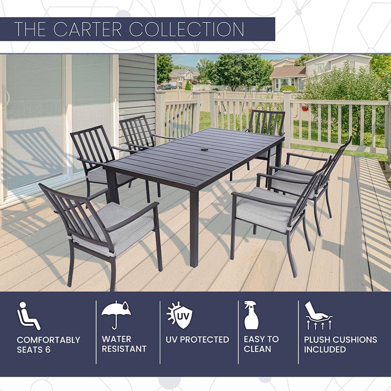 Mod Furniture Carter 7 Slat Aluminum Chairs and Slat Top Table Dining Set