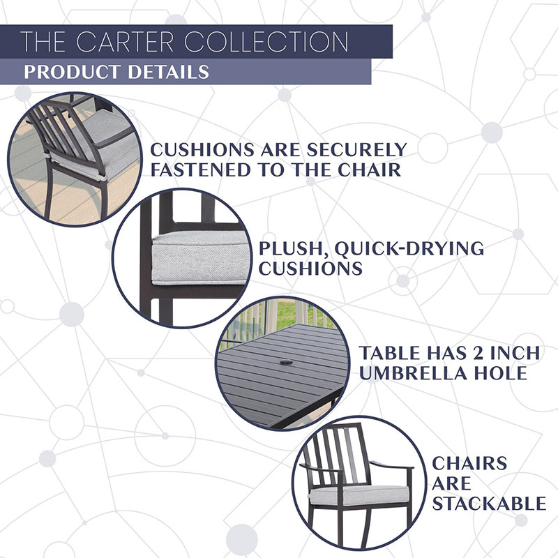 Mod Furniture Carter 7 Slat Aluminum Chairs and Slat Top Table Dining Set