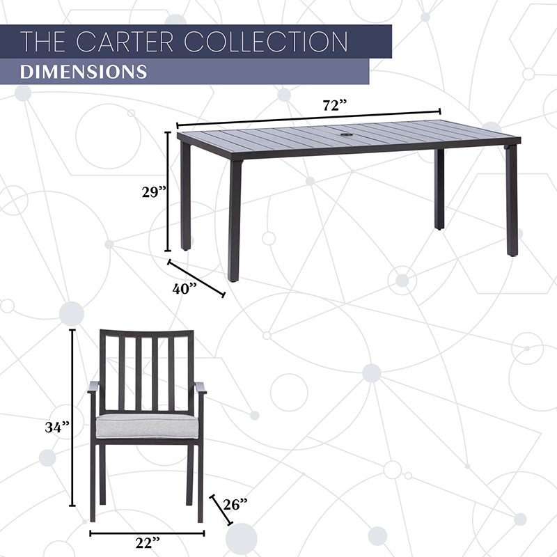 Mod Furniture Carter 7 Slat Aluminum Chairs and Slat Top Table Dining Set