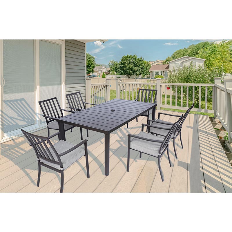 Mod Furniture Carter 7 Slat Aluminum Chairs and Slat Top Table Dining Set