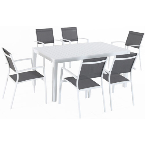 Mod Furniture Harper 6 Aluminum Chairs and 1 Slat Rectangle Table Dining Set