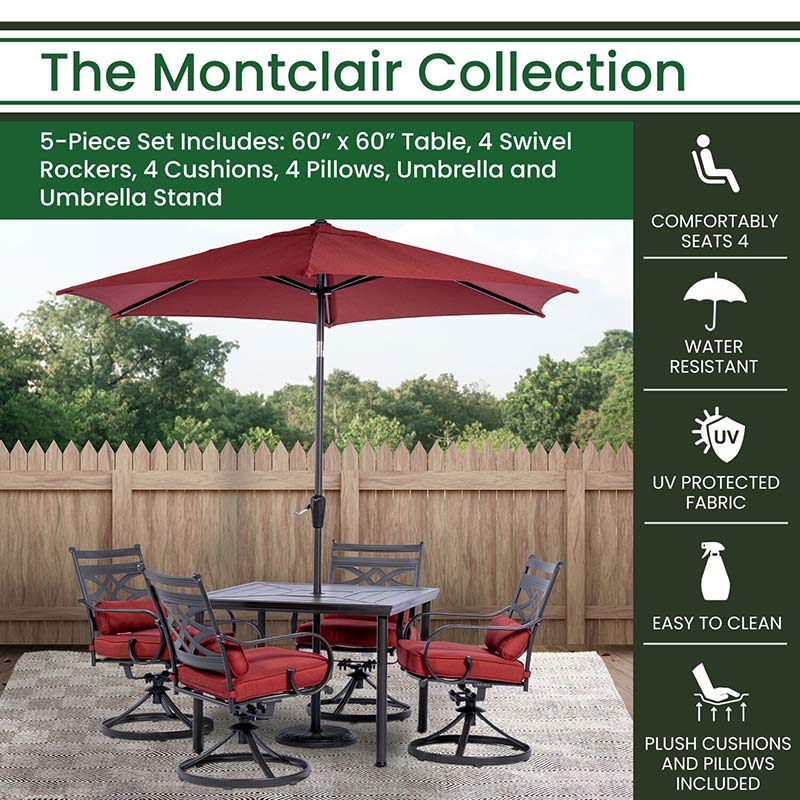 Hanover Montclair 5 Piece Dining Set-Chili Red