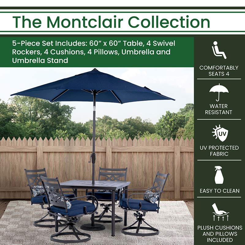 Hanover Montclair 5 Piece Dining Set-Navy