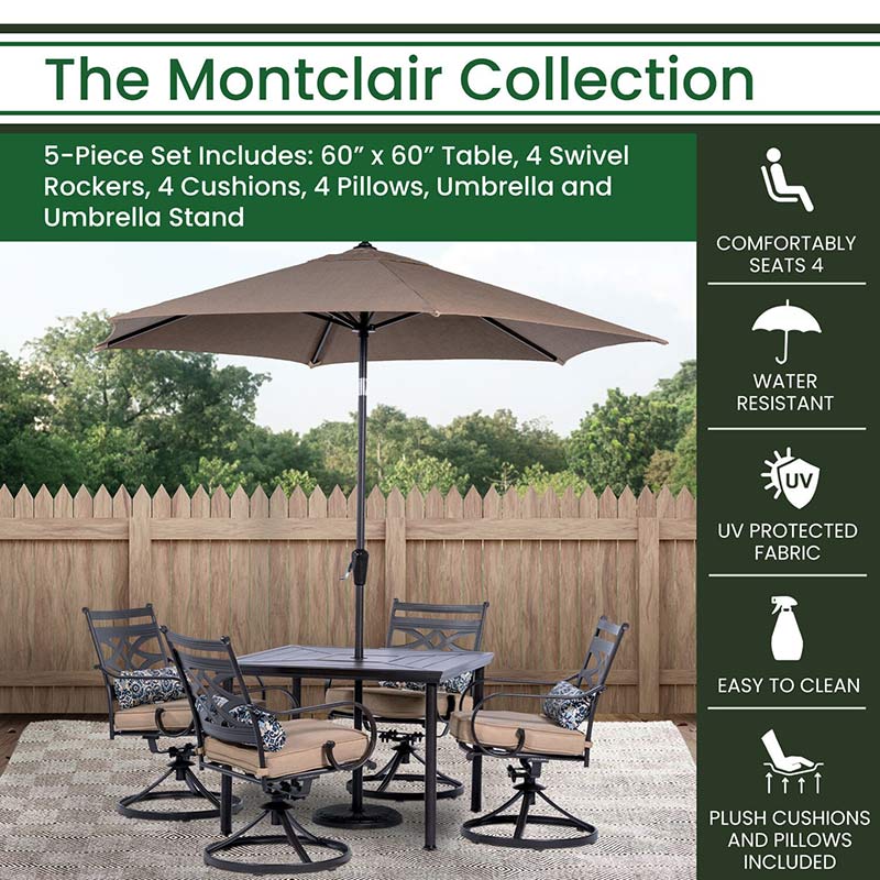 Hanover Montclair 5 Piece Dining Set-Tan