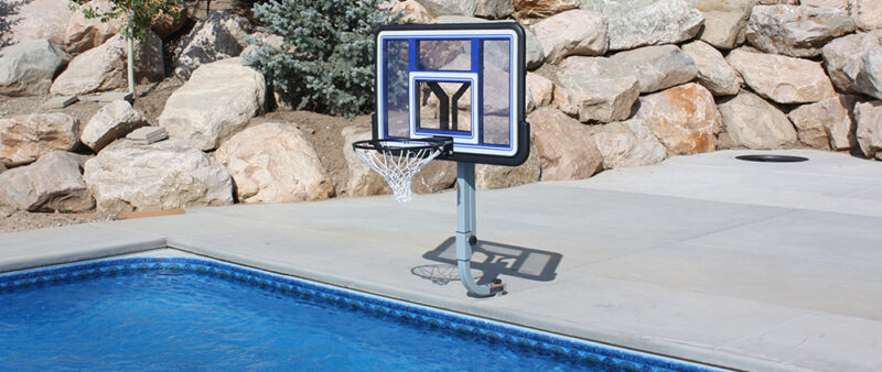 SwimShape QuikFire Basketball Goal with Gray In-Deck Anchors