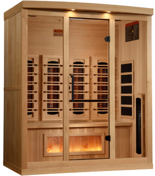 Golden Designs 4-Person PureTech Near Zero EMF FAR Infrared Sauna with Himalayan Salt Bar