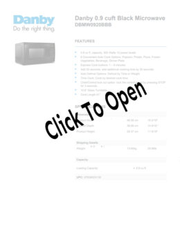 Danby Black 0.9 Cubic Feet Countertop Microwave Spec Sheet