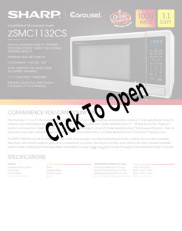 Sharp Stainless Steel 1.1 Cubic Feet Orville Redenbacher's Certified Countertop Microwave Spec Sheet