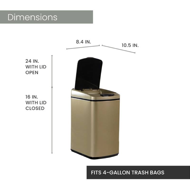 Hanover HTRASH12L-2 12L Gold Stainless Steel Motion Sensor Trash Can 3