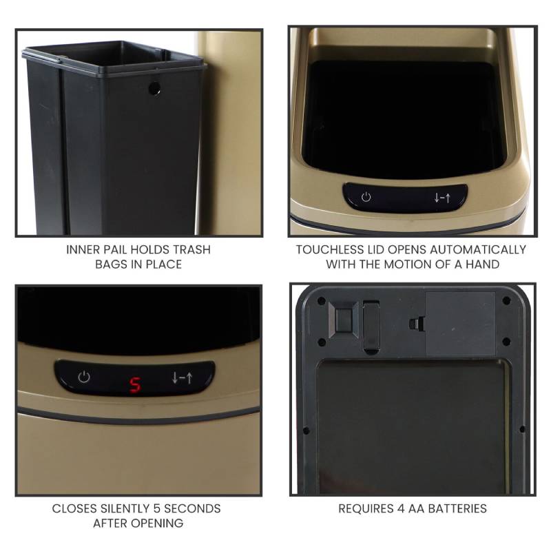 Hanover HTRASH12L-2 12L Gold Stainless Steel Motion Sensor Trash Can 4