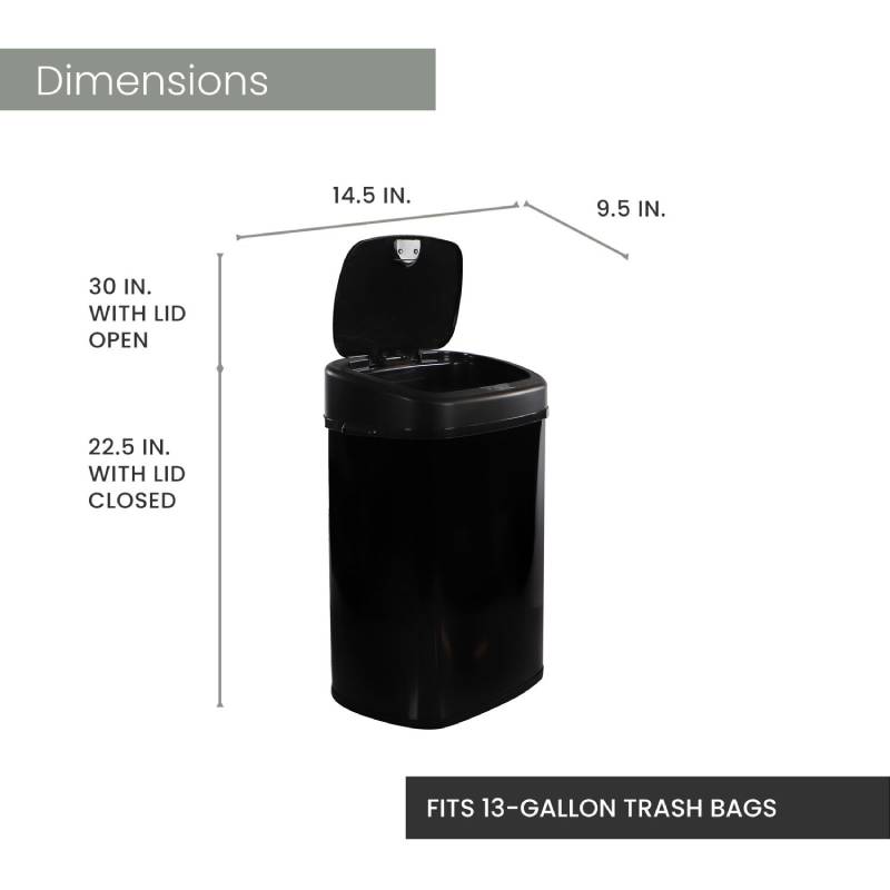 Hanover HTRASH50L-5 50L Wide Black Stainless Steel Motion Sensor Trash Can 7